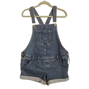 Isabell Maternity denim blue Overall shorts shortall pockets cuffed Size 6 NWT